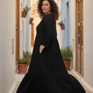 Svart Draperad Klänning Amelie 3/4 ärm  Black