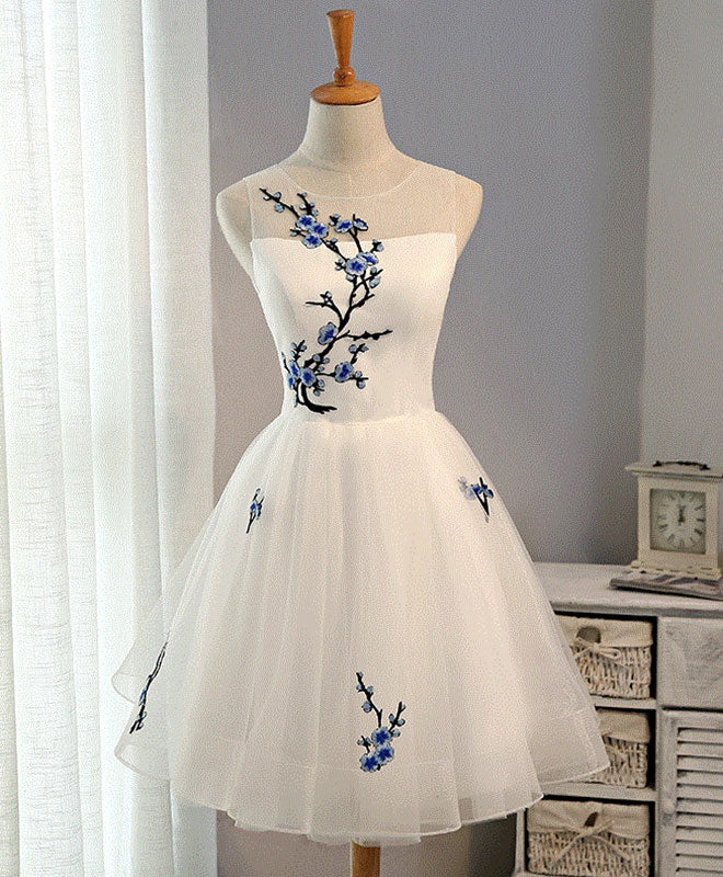 Stylish White A-Line Tulle Short Prom Dress Evening Gown - Bild 2