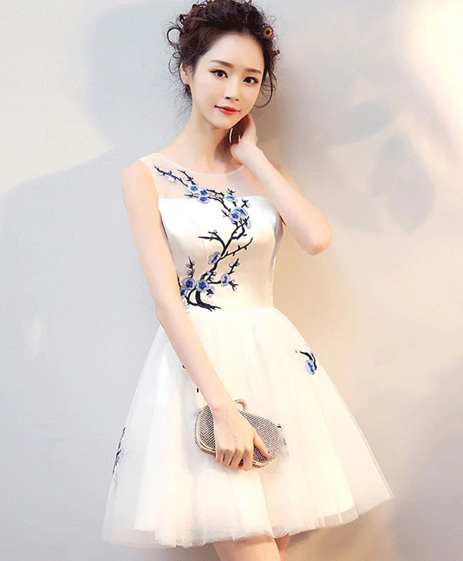 Stylish White A-Line Tulle Short Prom Dress Evening Gown - Bild 6