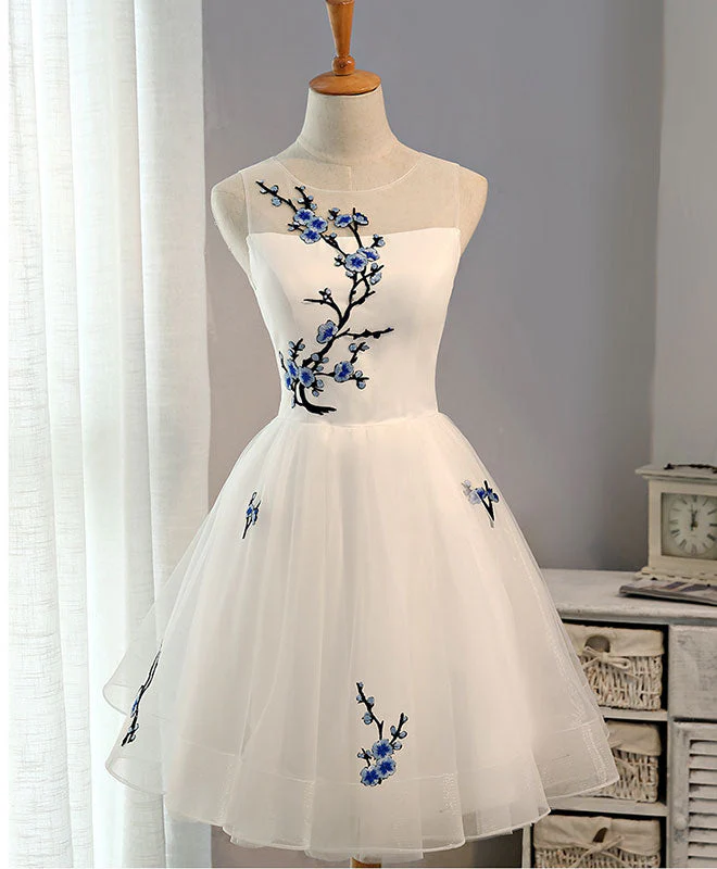 Stylish White A-Line Tulle Short Prom Dress Evening Gown - Bild 4