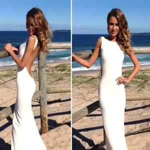 Beach Bateau Neck Slida Rygglös Bröllopsklänning